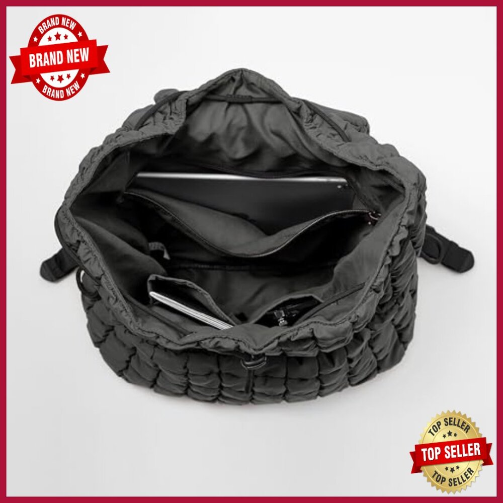 Lightweight Quilted Backpack with Drawstring Pock… - image 5